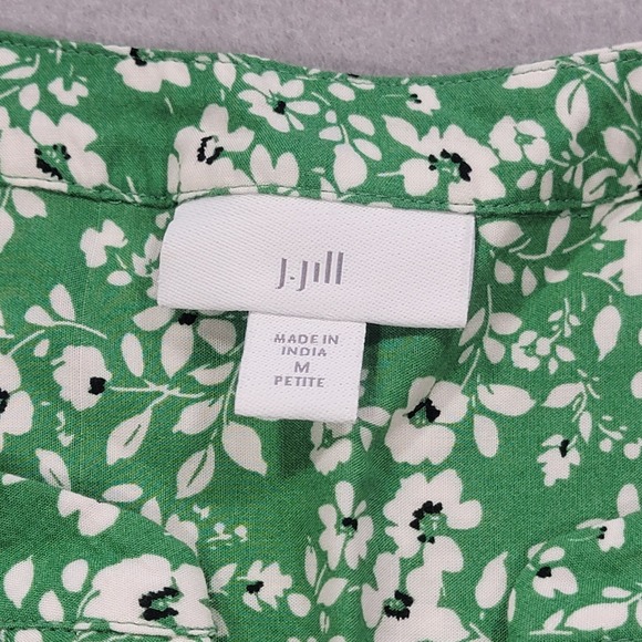J.Jill Green Floral Blouse Button Front Long Sleeve Womens Medium Petite - Picture 4 of 9